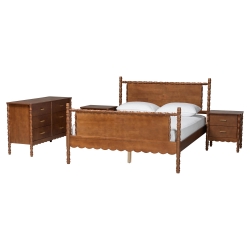 Baxton Studio Danette Bobbin Wood 4-Piece Bedroom Set with 2 Nightstands, Queen